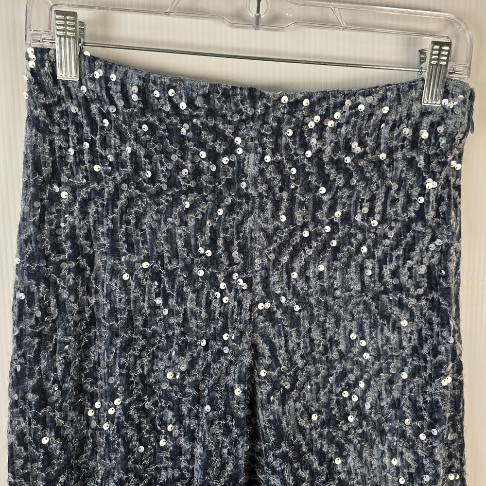 NWOT Zara Women's Velvet Sequin Straight Leg Zipper Side Stretchy Pants Size XS - Picture 6 of 13